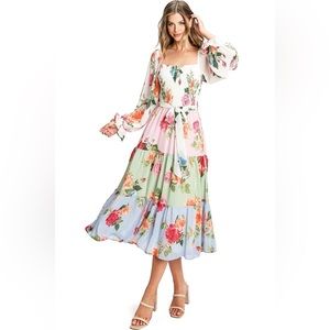 Lovecolette Rose Sorbet Smocked Long Sleeve Midi Dress